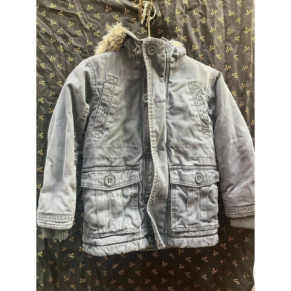 Old navy boys gray blue khaki winter coat jacket size xs 4 5